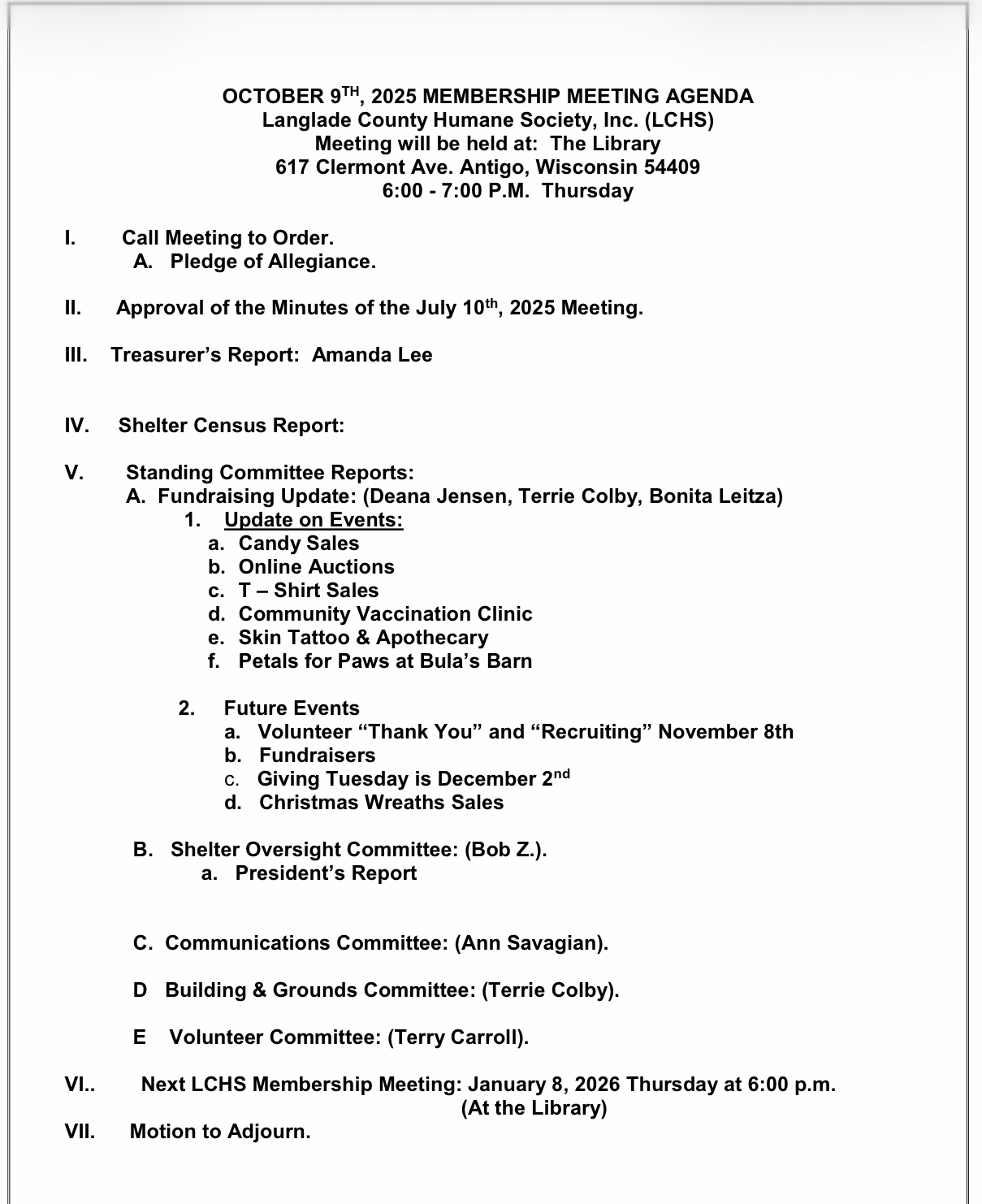Oct. Meeting Agenda